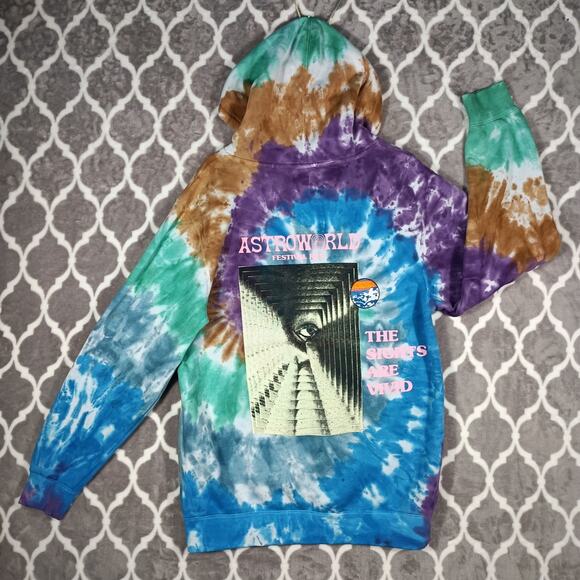 Travis Scott Astroworld Hoodie Size Medium Tie Dye Festival Run - Picture 1 of 10
